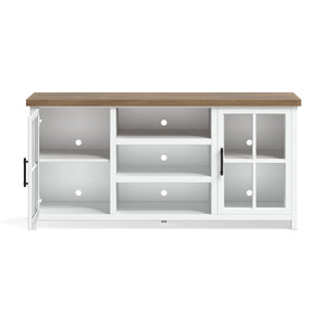 Legends Furniture Bridgevine Home Hampton 67 Inch Tv Stand Console For Tvs Up To 80 Inches, No Assembly Required, Jasmine Whitewash And Barnwood Finish Mushroom, White Poplar Solids And Okoume Veneers With Knotty Alder Top Ht1210.Bjw