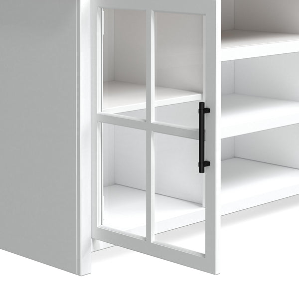 Legends Furniture Bridgevine Home Hampton 67 Inch Tv Stand Console For Tvs Up To 80 Inches, No Assembly Required, Jasmine Whitewash And Barnwood Finish Mushroom, White Poplar Solids And Okoume Veneers With Knotty Alder Top Ht1210.Bjw