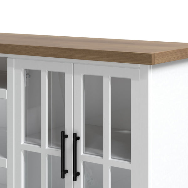 Legends Furniture Bridgevine Home Hampton 96 Inch Tv Stand Console For Tvs Up To 100 Inches, No Assembly Requried, Jasmine Whitewash And Barnwood Finish Barnwood And Jasmine White, White Poplar Solids And Okoume Veneers With Knotty Alder Top Ht1211.Bjw