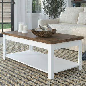 Legends Furniture Bridgevine Home Hampton 48 Inch Hampton Coffee Table, No Assembly Required, Jasmine Whitewash And Barnwood Finish Barnwood And White Wash, White Poplar Solids And Okoume Veneers With Knotty Alder Top Ht4210.Bjw