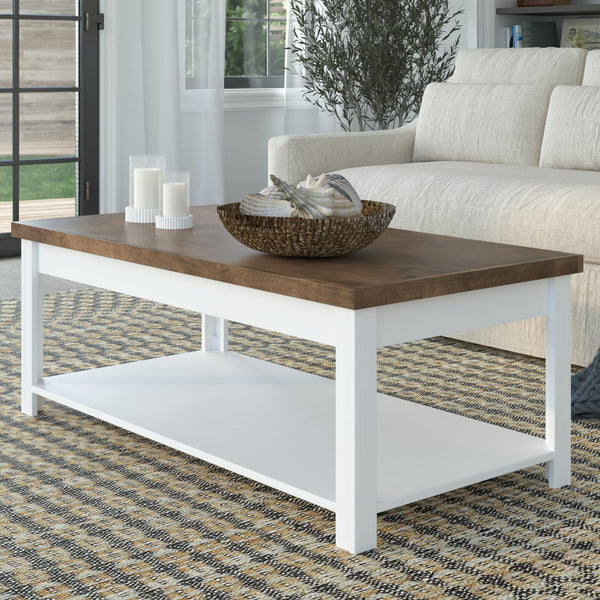 Legends Furniture Bridgevine Home Hampton 48 Inch Hampton Coffee Table, No Assembly Required, Jasmine Whitewash And Barnwood Finish Barnwood And White Wash, White Poplar Solids And Okoume Veneers With Knotty Alder Top Ht4210.Bjw