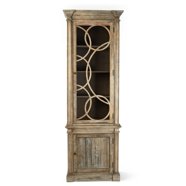 Zentique Corinne Tall Oak Display Cabinet w/ Clear Glass Doors, Slim Vertical Showcase for Collectibles (92") HT446 E272 C