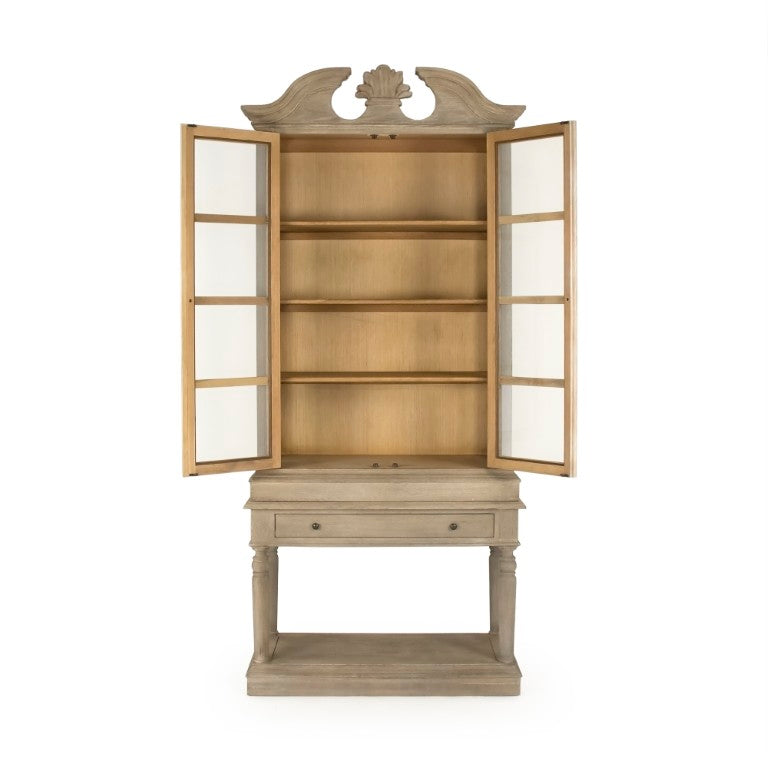 Zentique Jacques Tall Oak Cabinet with Slim Vertical Profile, Classic French Design, Shelving for Hallway Use HT477 E272-10