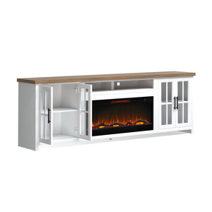Legends Furniture Bridgevine Home Hampton 97 Inch Fireplace Tv Stand Console For Tvs Up To 100 Inches, Jasmine Whitewash And Barnwood Finish Barnwood And White Wash, White Poplar Solids And Okoume Veneers With Knotty Alder Top Ht5410.Bjw