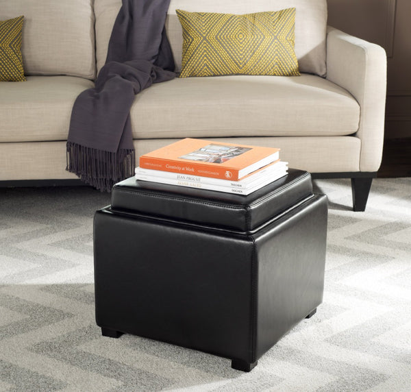 Safavieh Bobbi Multifunctional Storage Ottoman With Flip-Top Tray, Cozy Seat & Stylish Design For Any Space Black HUD4006B