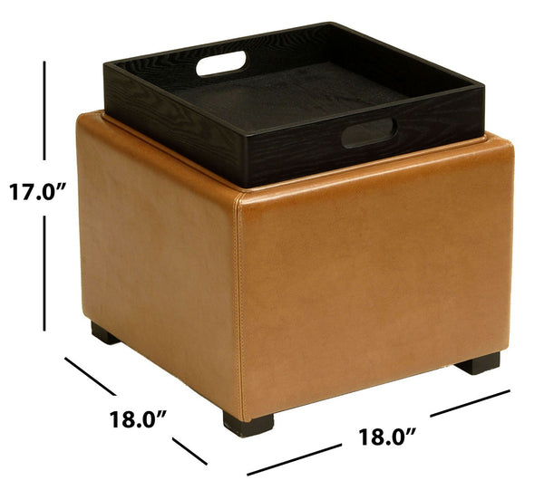 Safavieh Bobbi Elegant Storage Ottoman With Flip-Top Tray, Soft Pu Leather, And Java-Finished Legs For Versatility HUD4006C