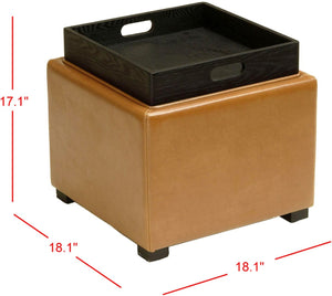 Safavieh Bobbi Elegant Storage Ottoman With Flip-Top Tray, Soft Pu Leather, And Java-Finished Legs For Versatility HUD4006C
