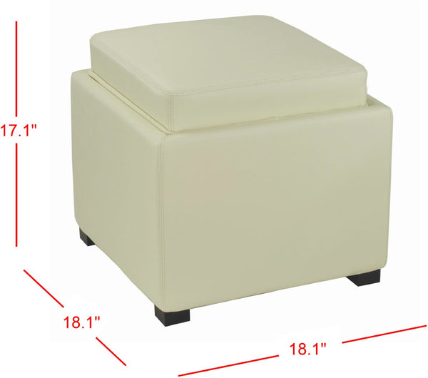 Safavieh Bobbi Multifunctional Storage Ottoman With Flip-Top Tray, Cozy Seat & Stylish Design For Any Space Flat Cream HUD4006D