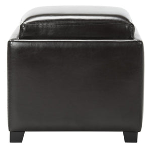 Safavieh Bobbi Stylish Storage Ottoman With Dual-Function Tray Lid, Plush Leather & Java Beechwood Legs HUD4006E