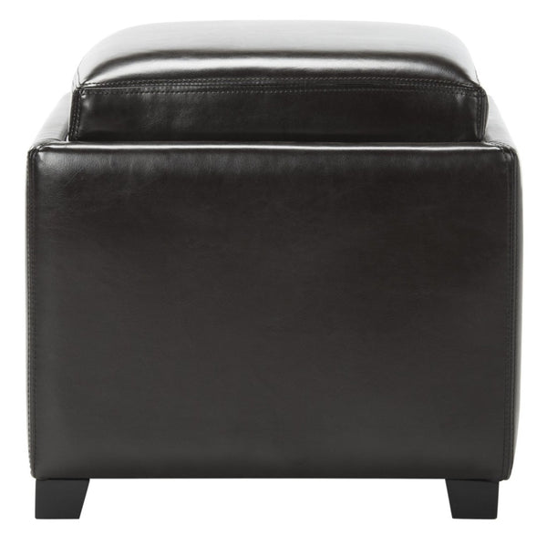 Safavieh Bobbi Stylish Storage Ottoman With Dual-Function Tray Lid, Plush Leather & Java Beechwood Legs HUD4006E