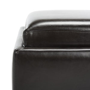 Safavieh Bobbi Stylish Storage Ottoman With Dual-Function Tray Lid, Plush Leather & Java Beechwood Legs HUD4006E