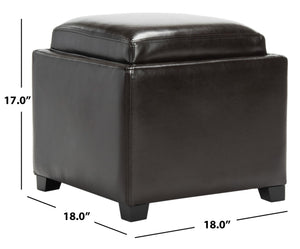 Safavieh Bobbi Stylish Storage Ottoman With Dual-Function Tray Lid, Plush Leather & Java Beechwood Legs HUD4006E