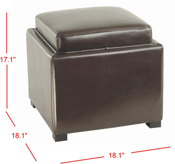 Safavieh Bobbi Stylish Storage Ottoman With Dual-Function Tray Lid, Plush Leather & Java Beechwood Legs HUD4006E