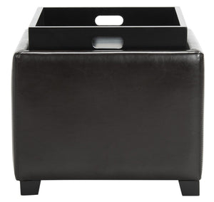 Safavieh Bobbi Stylish Storage Ottoman With Dual-Function Tray Lid, Plush Leather & Java Beechwood Legs HUD4006E