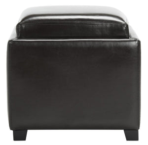 Safavieh Bobbi Stylish Storage Ottoman With Dual-Function Tray Lid, Plush Leather & Java Beechwood Legs HUD4006E