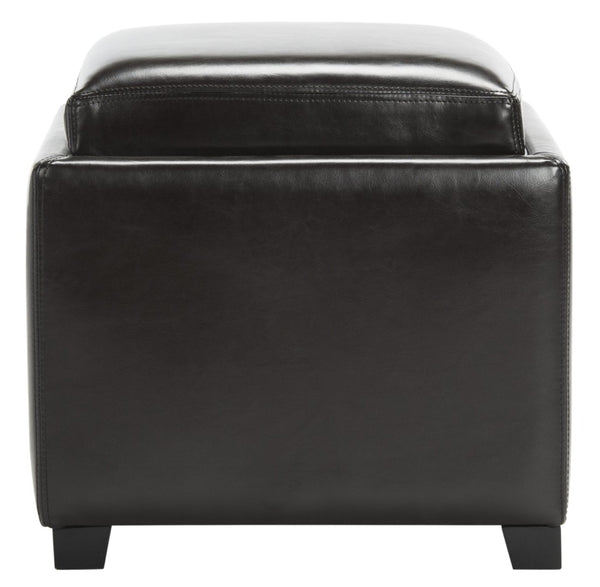 Safavieh Bobbi Stylish Storage Ottoman With Dual-Function Tray Lid, Plush Leather & Java Beechwood Legs HUD4006E