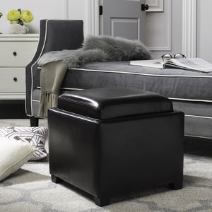 Safavieh Bobbi Stylish Storage Ottoman With Dual-Function Tray Lid, Plush Leather & Java Beechwood Legs HUD4006E
