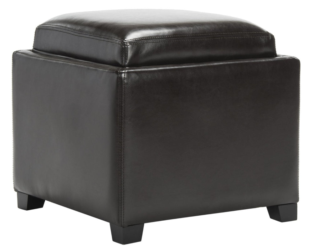 Safavieh Bobbi Stylish Storage Ottoman With Dual-Function Tray Lid, Plush Leather & Java Beechwood Legs HUD4006E