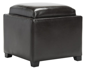 Safavieh Bobbi Stylish Storage Ottoman With Dual-Function Tray Lid, Plush Leather & Java Beechwood Legs HUD4006E