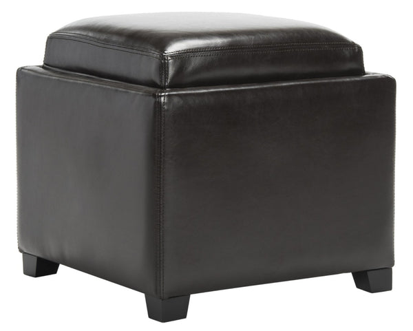 Safavieh Bobbi Stylish Storage Ottoman With Dual-Function Tray Lid, Plush Leather & Java Beechwood Legs HUD4006E