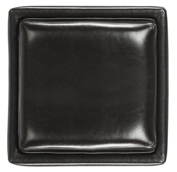 Safavieh Bobbi Stylish Storage Ottoman With Dual-Function Tray Lid, Plush Leather & Java Beechwood Legs HUD4006E