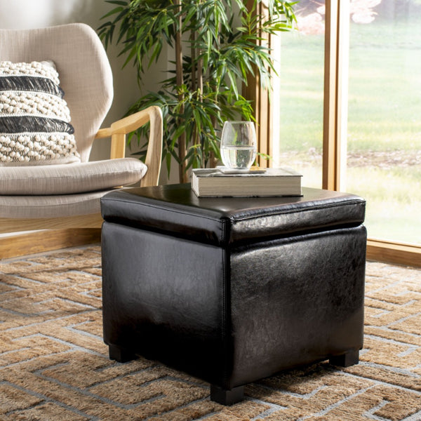 Safavieh Jonathan Contemporary Flip-Top Ottoman With Hidden Storage For Modern Living Spaces And Style Black HUD4007B