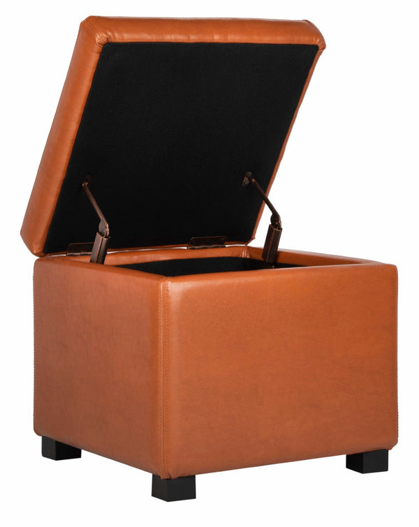 Safavieh Jonathan Contemporary Flip-Top Ottoman With Hidden Storage For Modern Living Spaces And Style Saddle HUD4007C