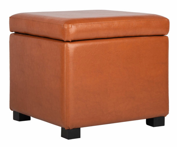 Safavieh Jonathan Contemporary Flip-Top Ottoman With Hidden Storage For Modern Living Spaces And Style Saddle HUD4007C