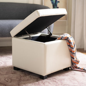 Safavieh Jonathan Contemporary Flip-Top Ottoman With Hidden Storage For Modern Living Spaces And Style Flat Cream HUD4007D