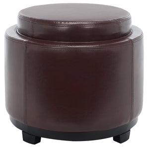 Safavieh Round Storage Tray Ottoman - Stylish Dual-Purpose Design With Hidden Storage & Plush Leather Cushion HUD4045C