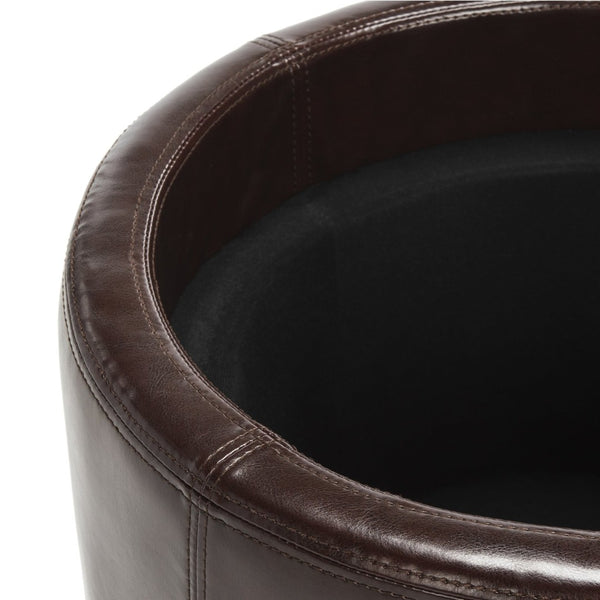 Safavieh Round Storage Tray Ottoman - Stylish Dual-Purpose Design With Hidden Storage & Plush Leather Cushion HUD4045C