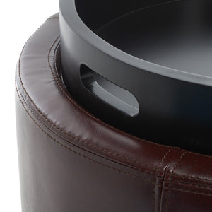 Safavieh Round Storage Tray Ottoman - Stylish Dual-Purpose Design With Hidden Storage & Plush Leather Cushion HUD4045C