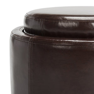 Safavieh Round Storage Tray Ottoman - Stylish Dual-Purpose Design With Hidden Storage & Plush Leather Cushion HUD4045C