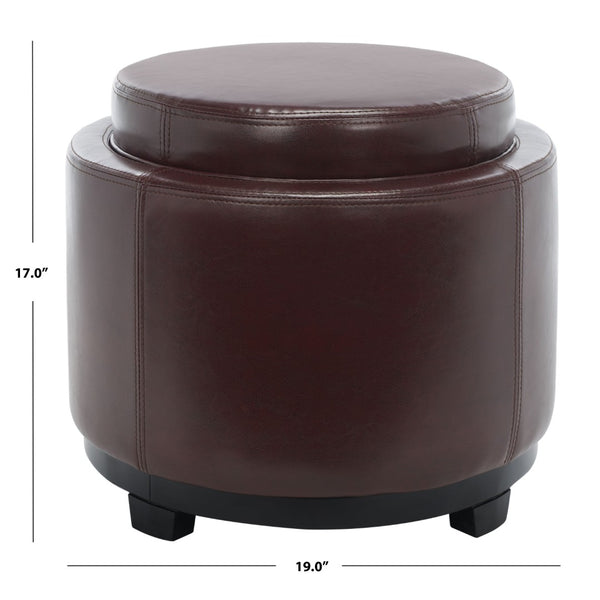Safavieh Round Storage Tray Ottoman - Stylish Dual-Purpose Design With Hidden Storage & Plush Leather Cushion HUD4045C