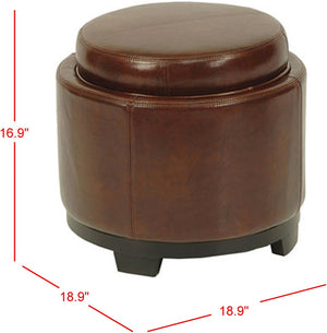 Safavieh Round Storage Tray Ottoman - Stylish Dual-Purpose Design With Hidden Storage & Plush Leather Cushion HUD4045C