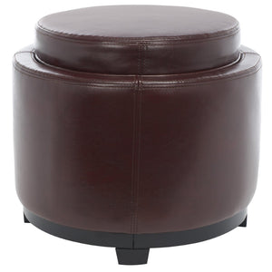 Safavieh Round Storage Tray Ottoman - Stylish Dual-Purpose Design With Hidden Storage & Plush Leather Cushion HUD4045C