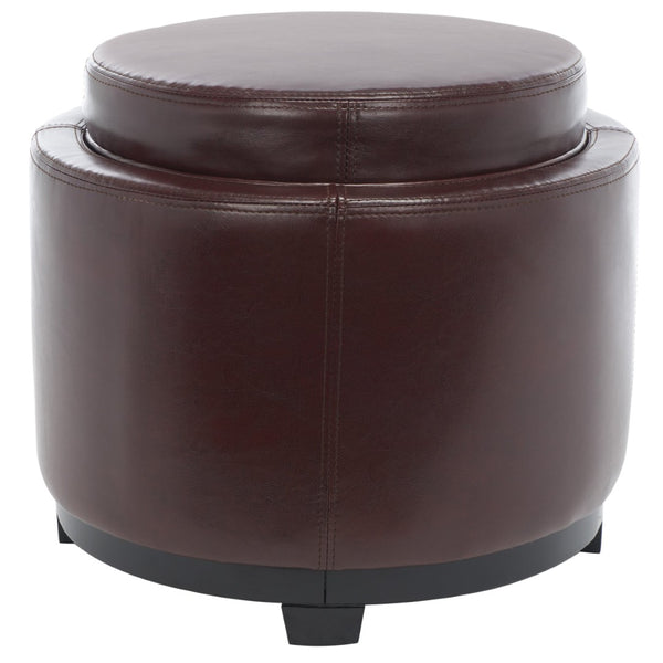 Safavieh Round Storage Tray Ottoman - Stylish Dual-Purpose Design With Hidden Storage & Plush Leather Cushion HUD4045C