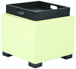Safavieh Roberto Single Storage Ottoman - Chic Off-White Leather, Stylish Beechwood Legs & Versatile Use! HUD4061A