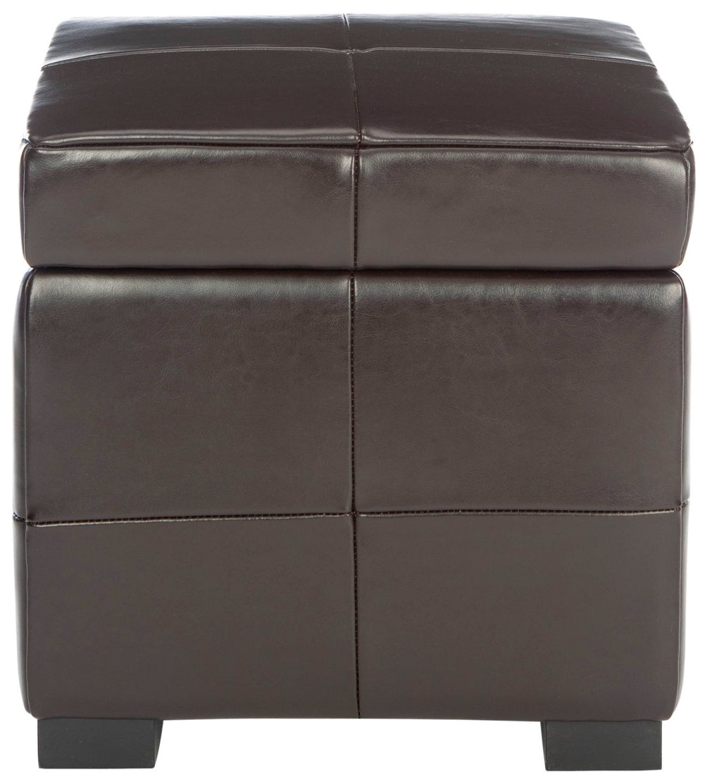 Safavieh Lorenzo Small Flip Top Ottoman: Stylish Brown Leather Cube For Storage & Modern Decor Enhancement HUD4063C