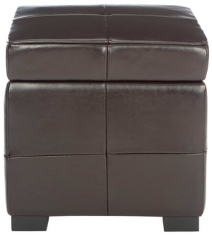 Safavieh Lorenzo Small Flip Top Ottoman: Stylish Brown Leather Cube For Storage & Modern Decor Enhancement HUD4063C