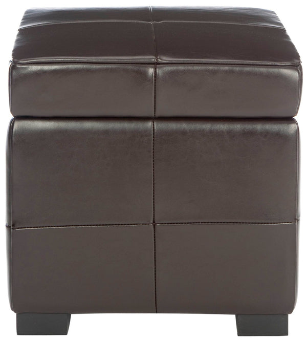 Safavieh Lorenzo Small Flip Top Ottoman: Stylish Brown Leather Cube For Storage & Modern Decor Enhancement HUD4063C