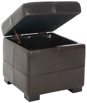 Safavieh Lorenzo Small Flip Top Ottoman: Stylish Brown Leather Cube For Storage & Modern Decor Enhancement HUD4063C