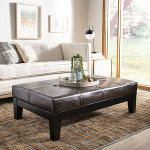 Safavieh Jordan Cocktail Ottoman - Stylish Quilted Leather Accent For Modern Living Spaces & Versatile Use Brown HUD4066A