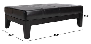 Safavieh Jordan Cocktail Ottoman - Stylish Quilted Leather Accent For Modern Living Spaces & Versatile Use Black HUD4066B