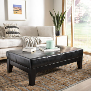 Safavieh Jordan Cocktail Ottoman - Stylish Quilted Leather Accent For Modern Living Spaces & Versatile Use Black HUD4066B