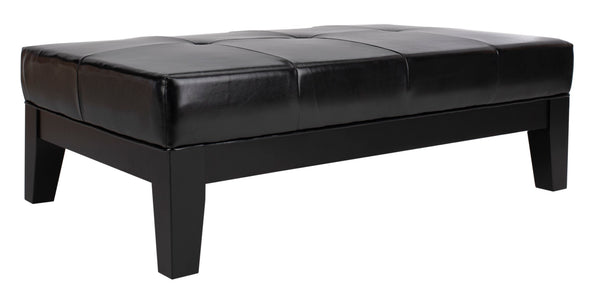 Safavieh Jordan Cocktail Ottoman - Stylish Quilted Leather Accent For Modern Living Spaces & Versatile Use Black HUD4066B