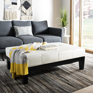 Safavieh Jordan Cocktail Ottoman - Stylish Quilted Leather Accent For Modern Living Spaces & Versatile Use Off White HUD4066C