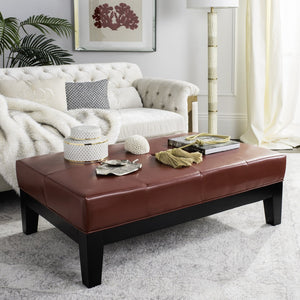 Safavieh Jordan Cocktail Ottoman - Stylish Quilted Leather Accent For Modern Living Spaces & Versatile Use Red HUD4066R