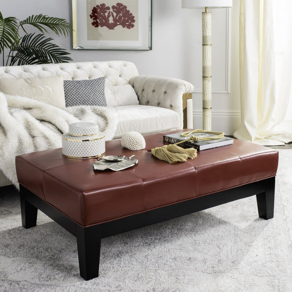 Safavieh Jordan Cocktail Ottoman - Stylish Quilted Leather Accent For Modern Living Spaces & Versatile Use Red HUD4066R