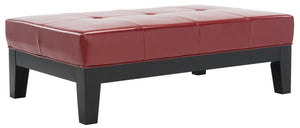 Safavieh Jordan Cocktail Ottoman - Stylish Quilted Leather Accent For Modern Living Spaces & Versatile Use Red HUD4066R